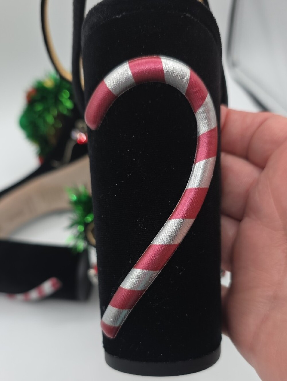 ANTONIO MELANI Black Velvet Heels with Green Tinsel and Red & Gold Ornaments - Picture 7 of 17